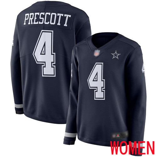Women Dallas Cowboys Limited Navy Blue Dak Prescott #4 Therma Long Sleeve NFL Jersey